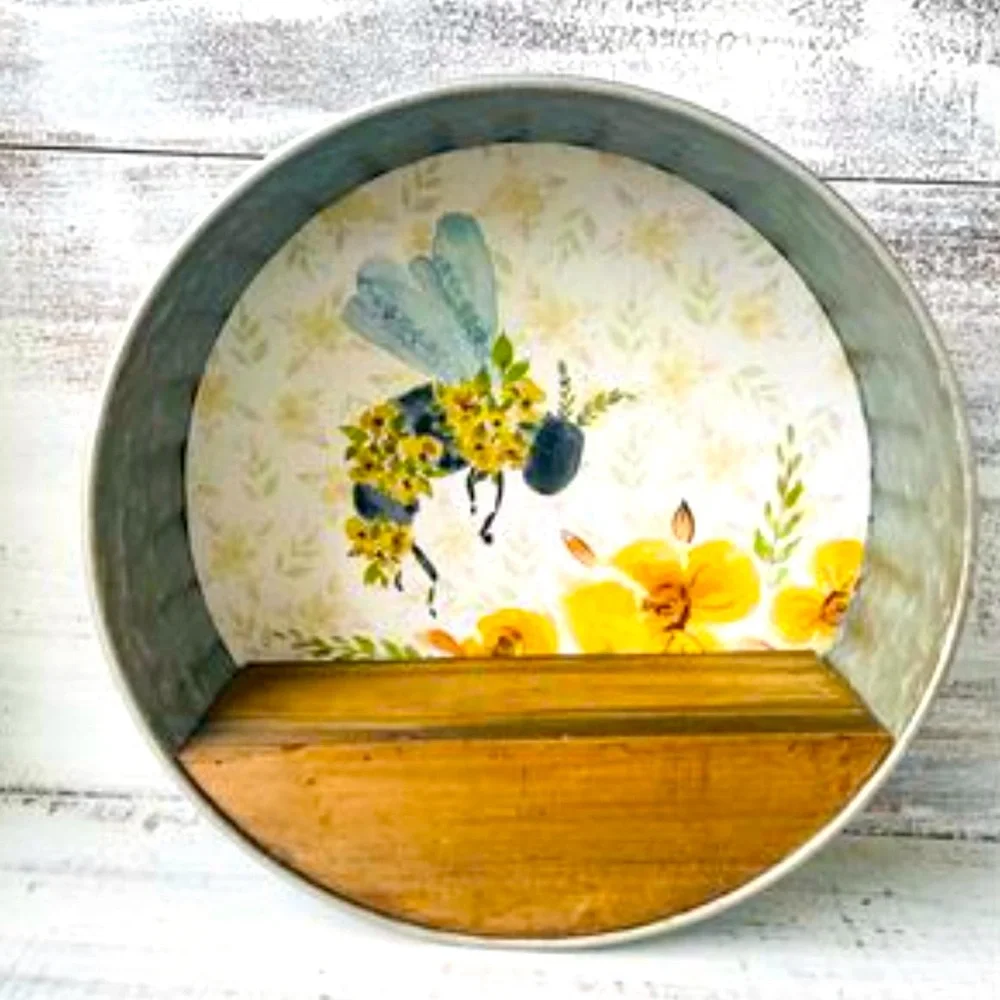 *Home Sweet Home Circular Bee Shelf Galvanized Metal and Wood